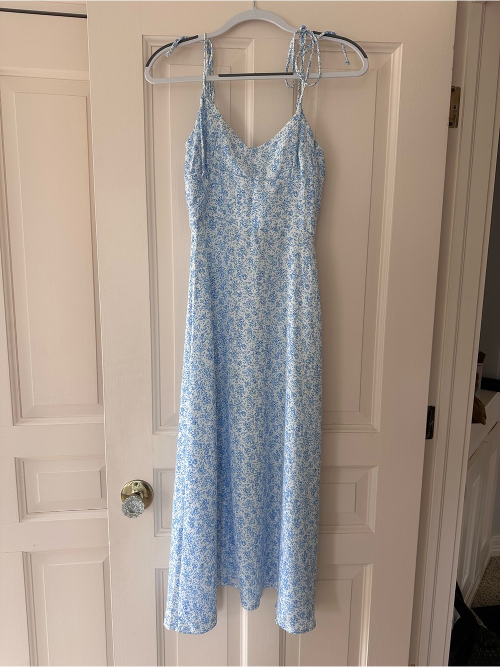 RESA Blue and White Floral Spaghetti-Strap Dress